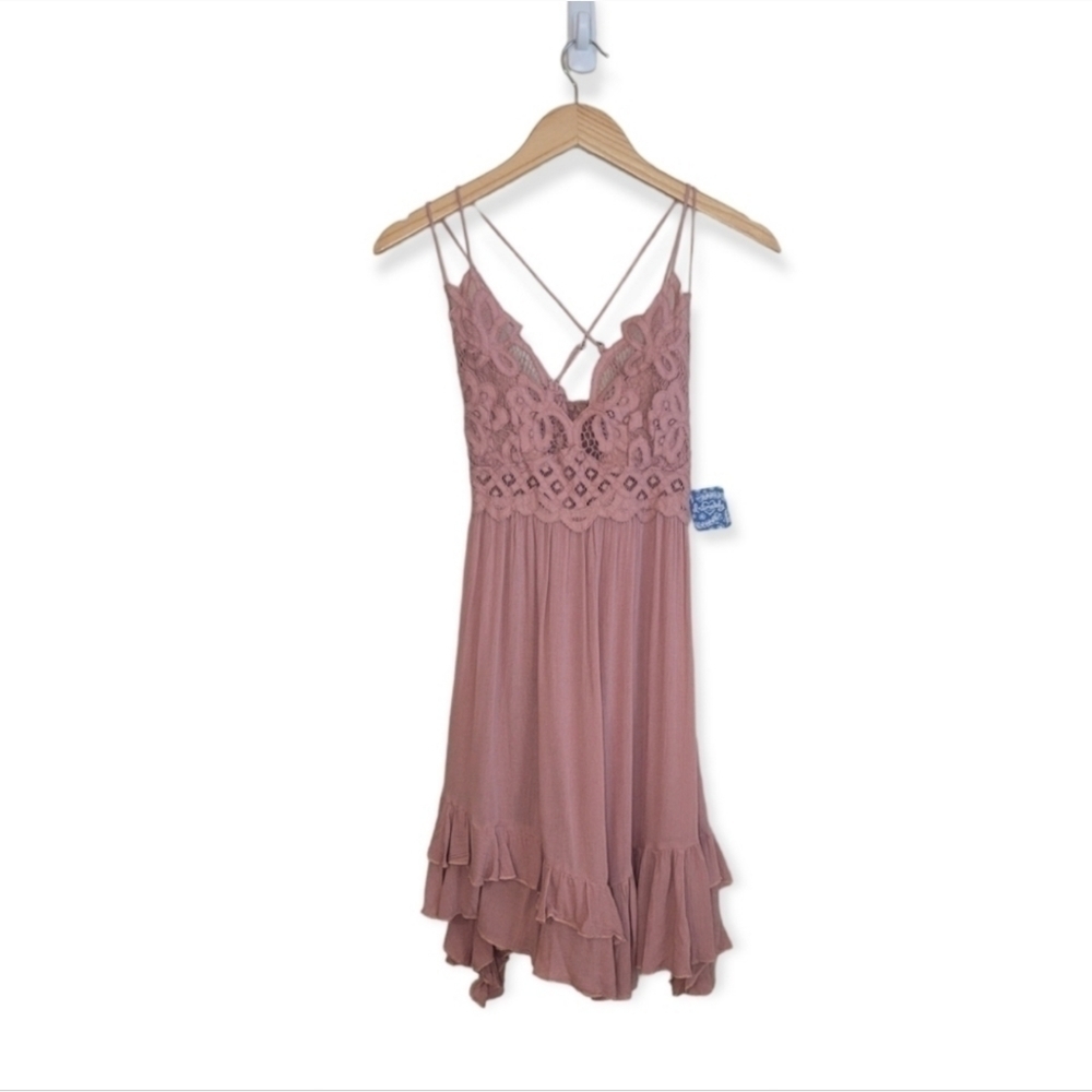 Free People Blush Pink Lace-Trim Ruffle Mini Dress - Picture 4 of 9